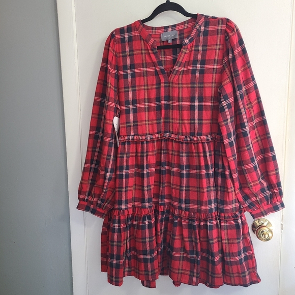 Hudson Gray Dresses & Skirts - NWT Hudson Gray Tier Red Relaxed Bohemian Laid-back Casual Plaid Mini Dress Sz M